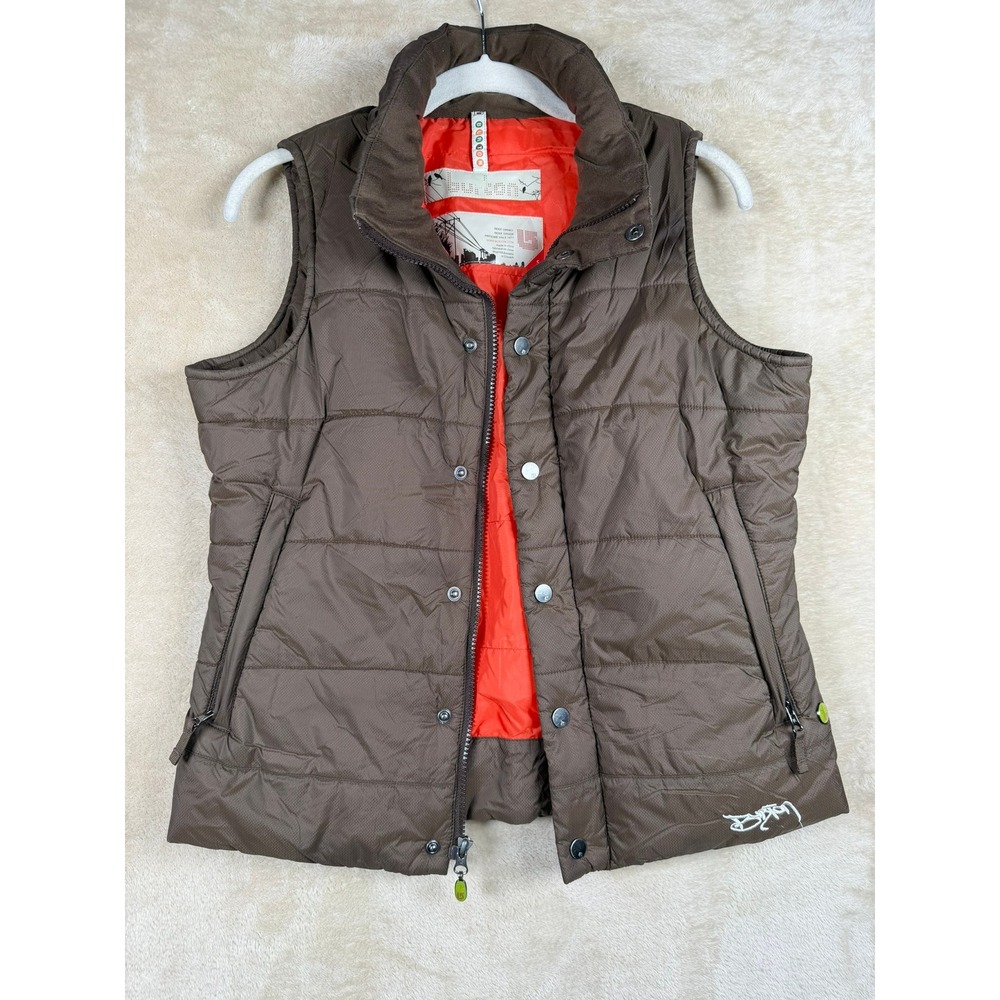 Burton Women S Dryride Rancher Puffy‎ Vest Brown Quilted Layering Skiing Hiking